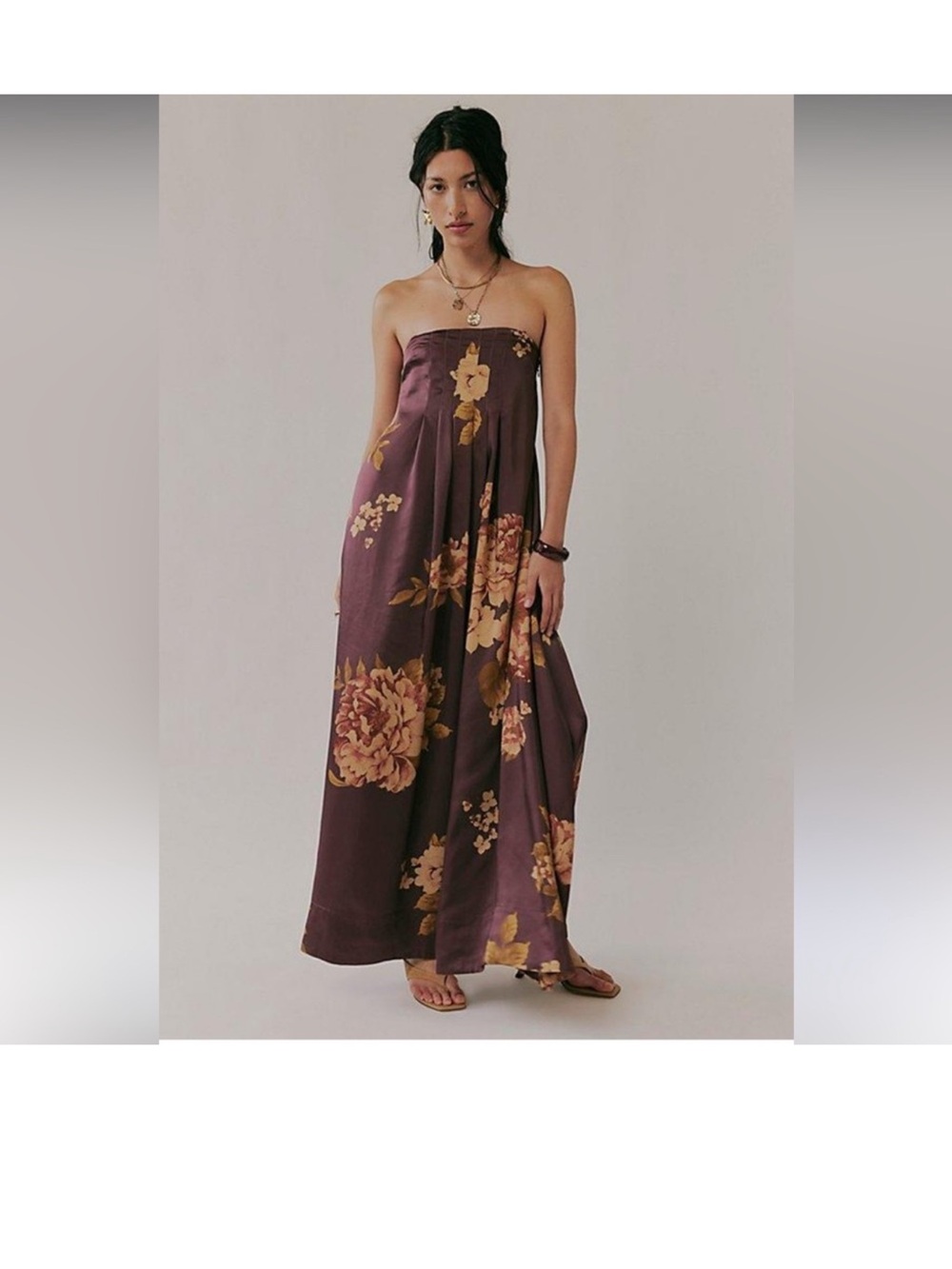 Free People Strapless Plum Floral Maxi Dress